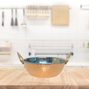 Steel Copper Kadai with Brass Handle (Medium)